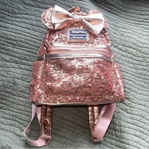 Disney Parks Loungefly Rose Gold Sequin Minnie Mouse Ears Mini Backpack